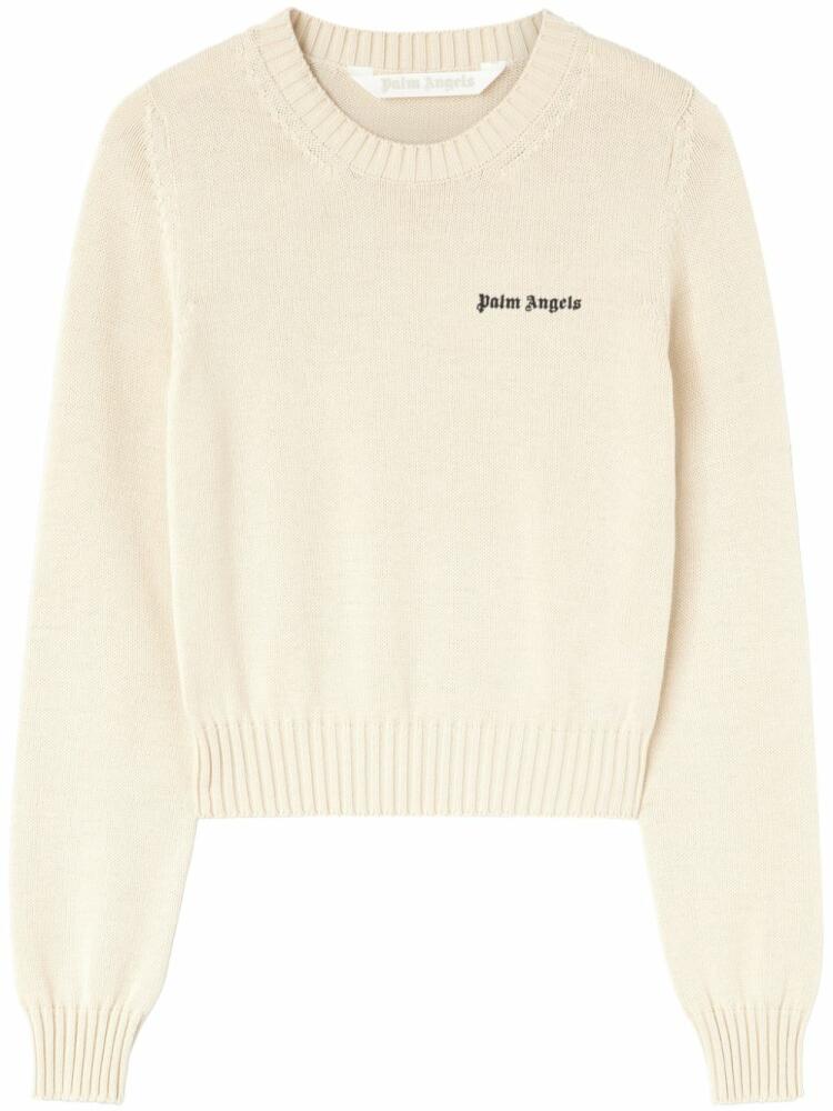 Palm Angels logo-embroidered cotton jumper - Neutrals Cover