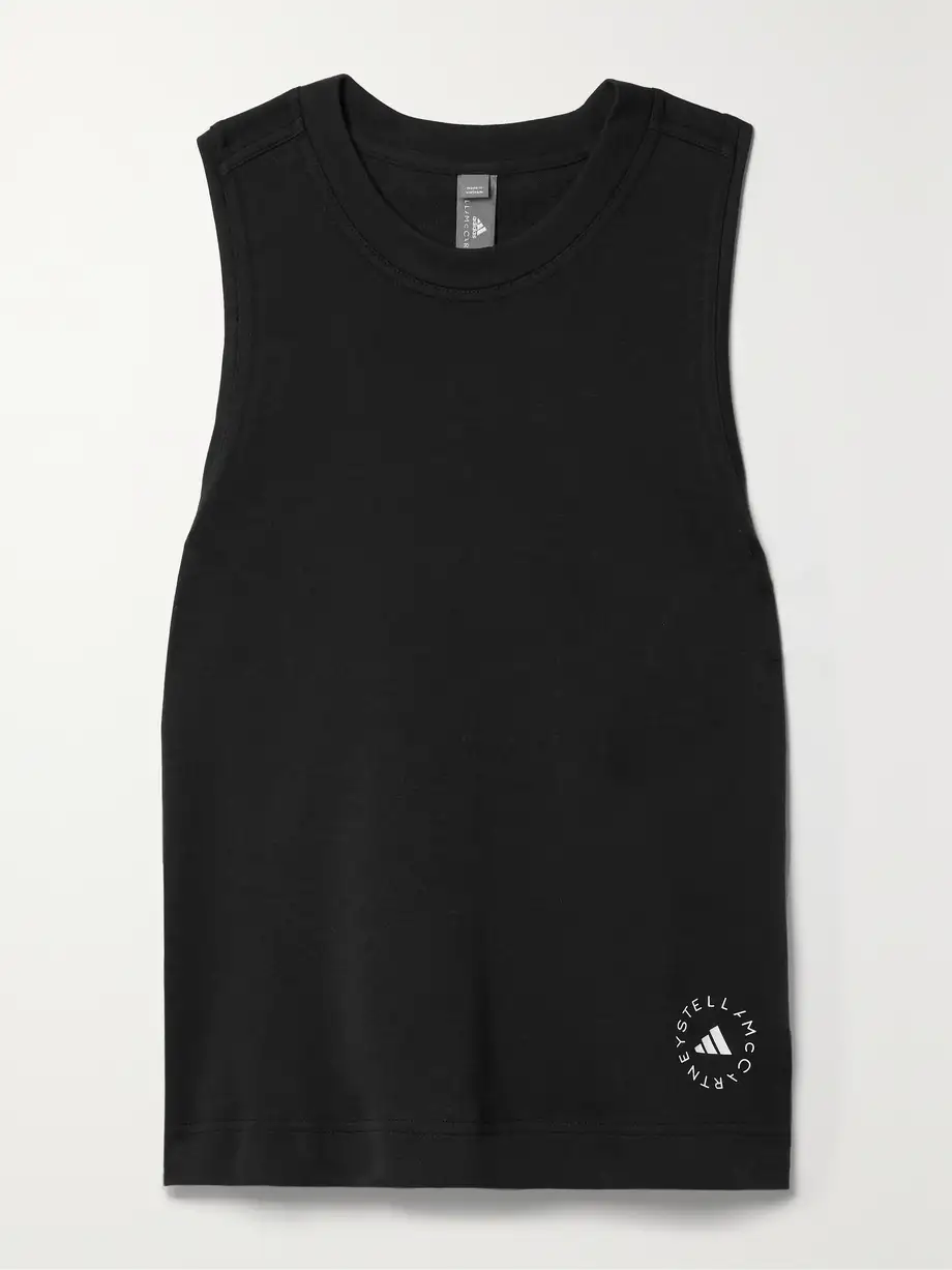 adidas by Stella McCartney - Printed Organic Cotton-blend Jersey Tank - Black Cover