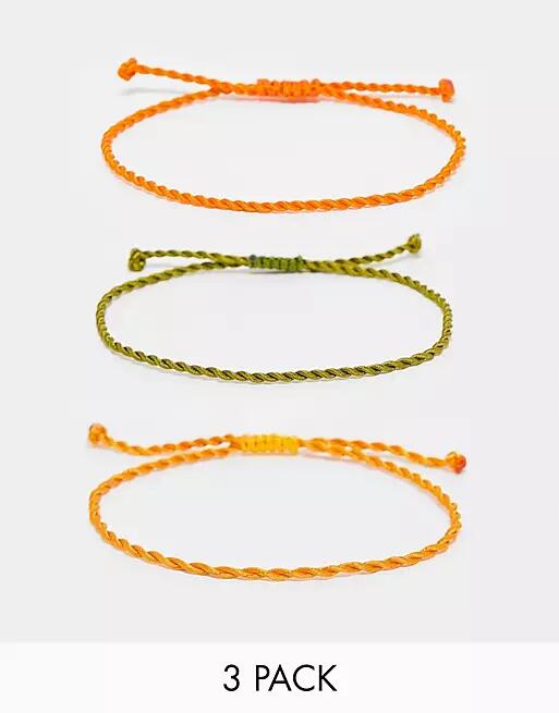 ASOS DESIGN 3 pack cord bracelet in orange and green-Multi Cover