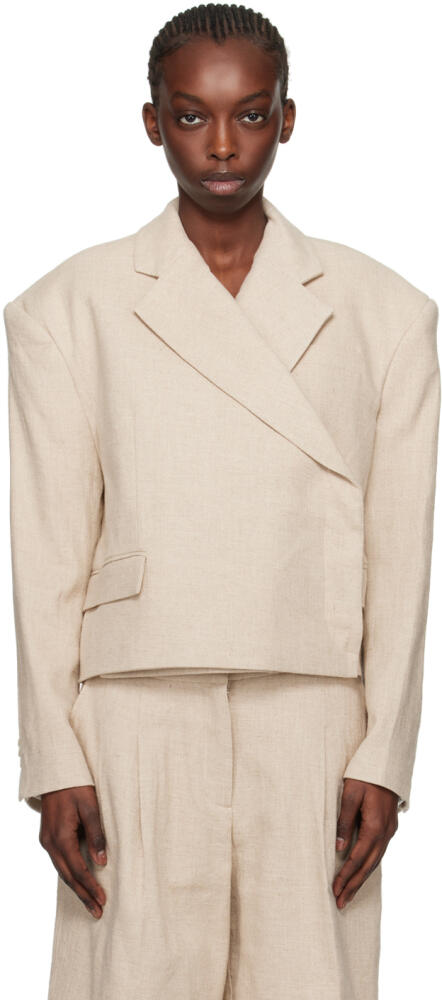 REMAIN Birger Christensen Beige Oversized Crop Blazer Cover