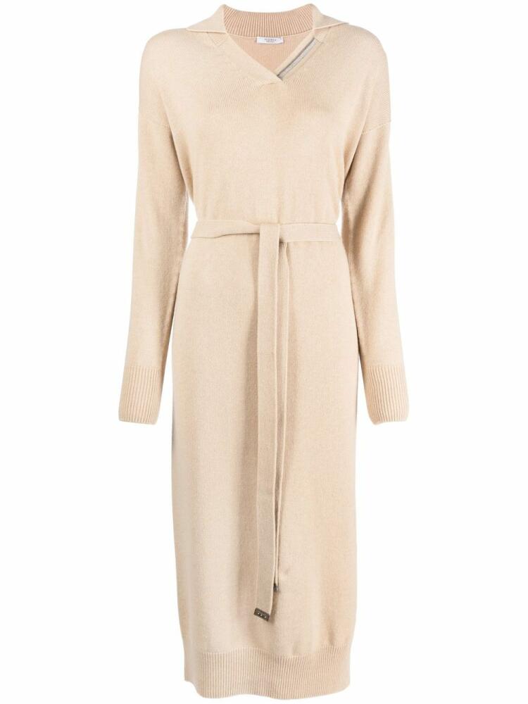 Peserico belted long-sleeve knitted dress - Neutrals Cover