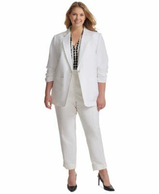 Calvin Klein Plus Size Ruched 3 4 Sleeve Blazer Mid Rise Cuffed Ankle Pants Cover