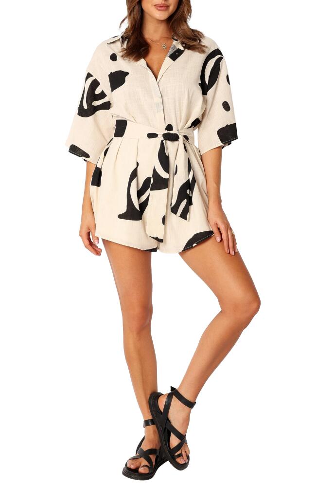 Petal & Pup Kellie Abstract Print Cotton Romper in Beige Black Cover