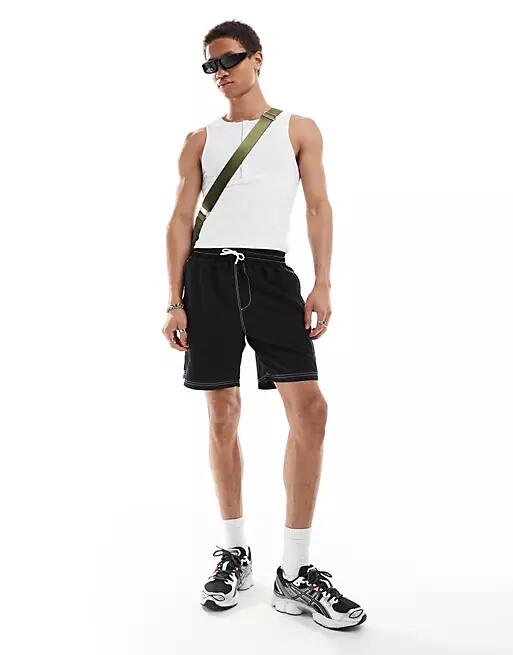 COLLUSION swim shorts with contrast stitch in black Cover