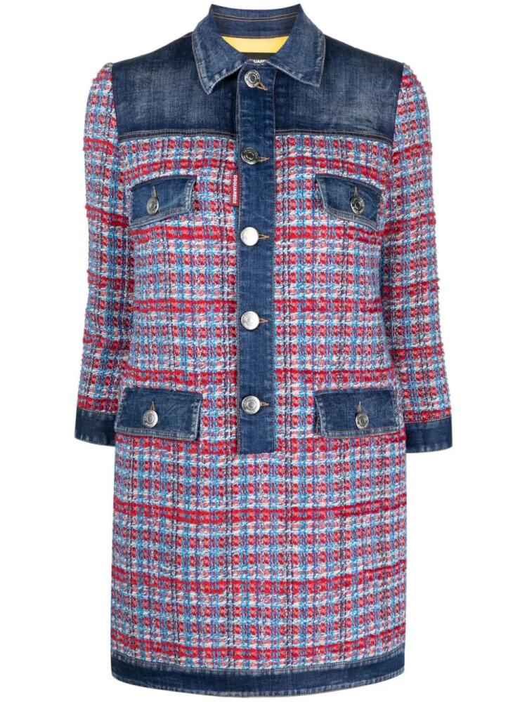 DSQUARED2 panelled tweed denim mini dress - Blue Cover