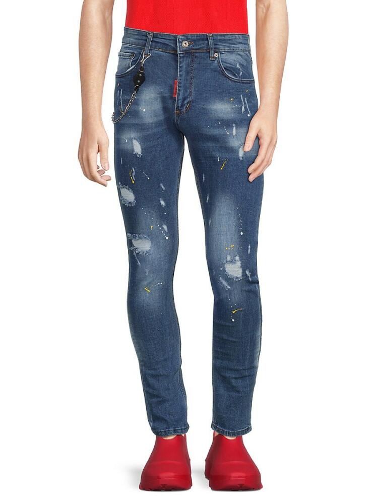 Elie Balleh Men's Mid Rise Distressed Jeans - Blue Multi Cover