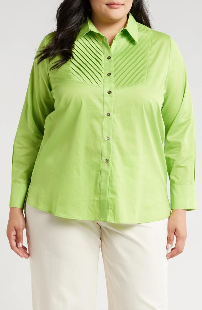 HARSHMAN Kaliyah Pleated Button-Up Shirt in Green Cover