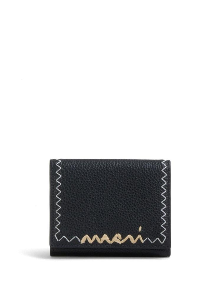 Marni logo-embroidered leather wallet - Black Cover