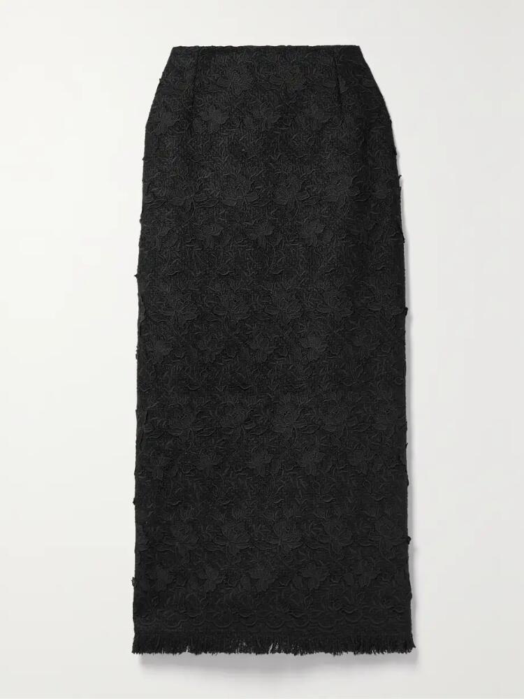 Oscar de la Renta - Frayed Embroidered Tweed Midi Skirt - Black Cover