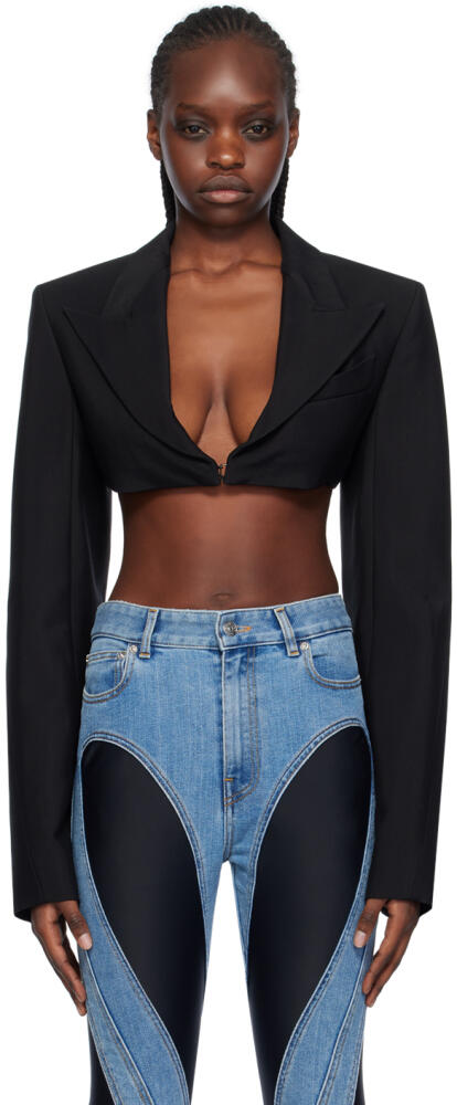 Mugler Black Cropped Blazer Cover