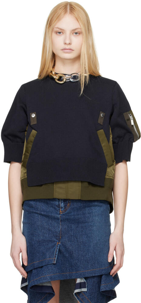 sacai Navy & Khaki Paneled Sweater Cover