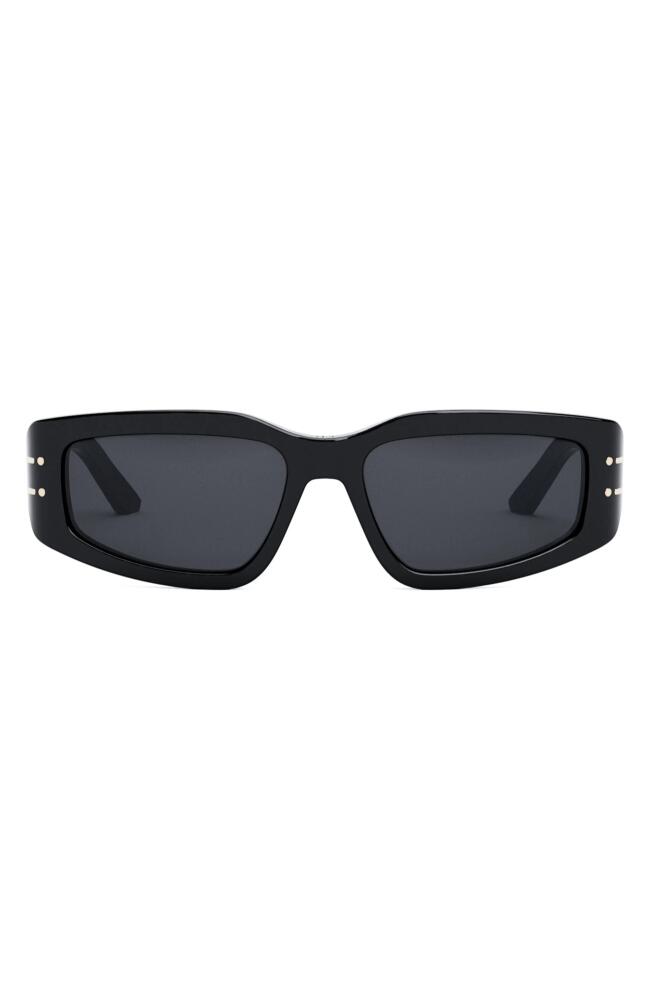 'DiorSignature S9U 56mm Geometric Sunglasses in Shiny Black /Smoke Cover