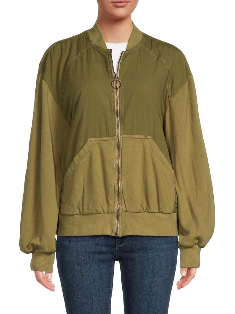 Free People Women's Karma Two Tone Bomber Jacket - Green Cover