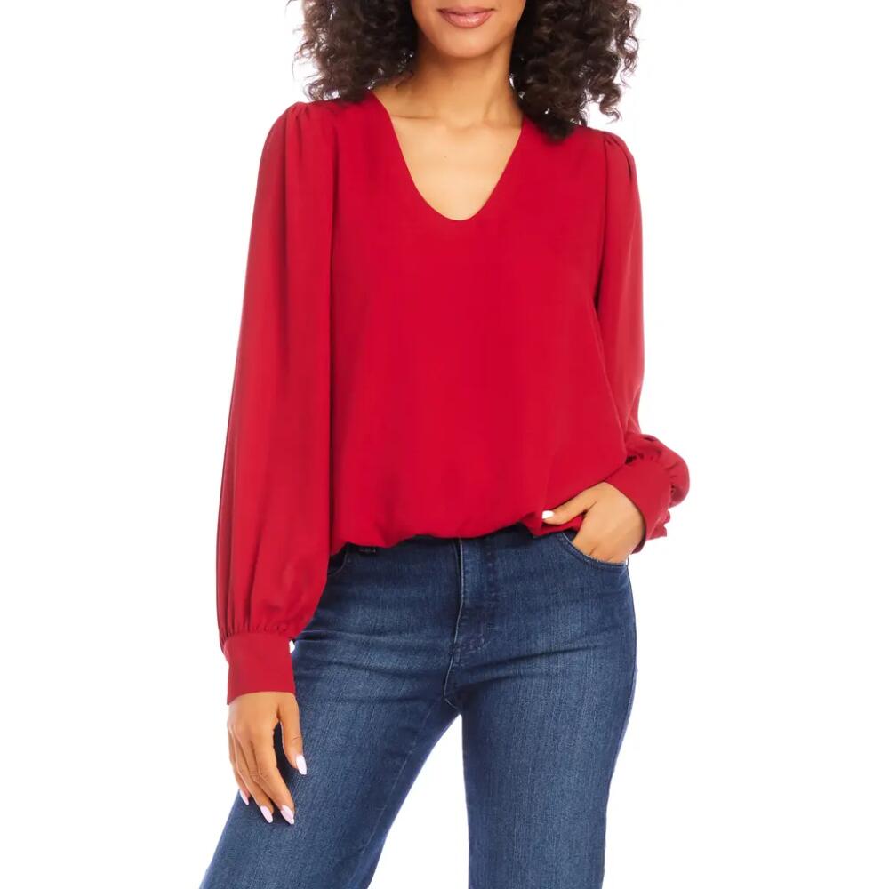 Karen Kane Puff Sleeve V-Neck Crepe Top in Red Cover