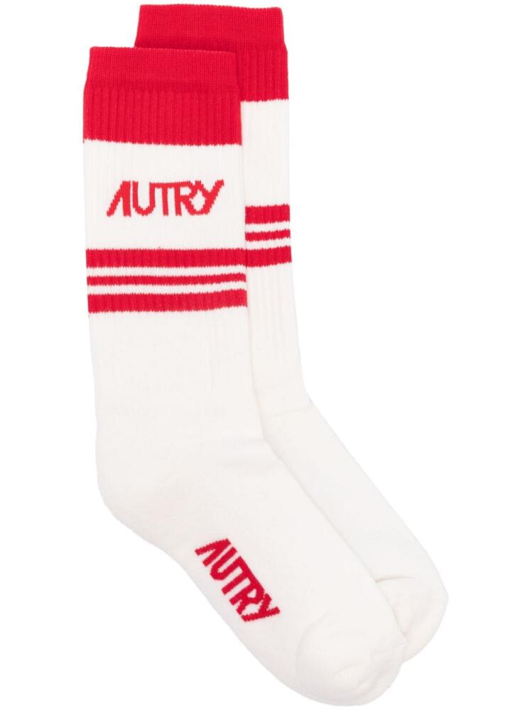 Autry logo-intarsia striped socks - White Cover