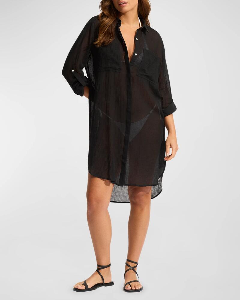 Seafolly Crinkle Twill Beach Coverup Shirt Cover