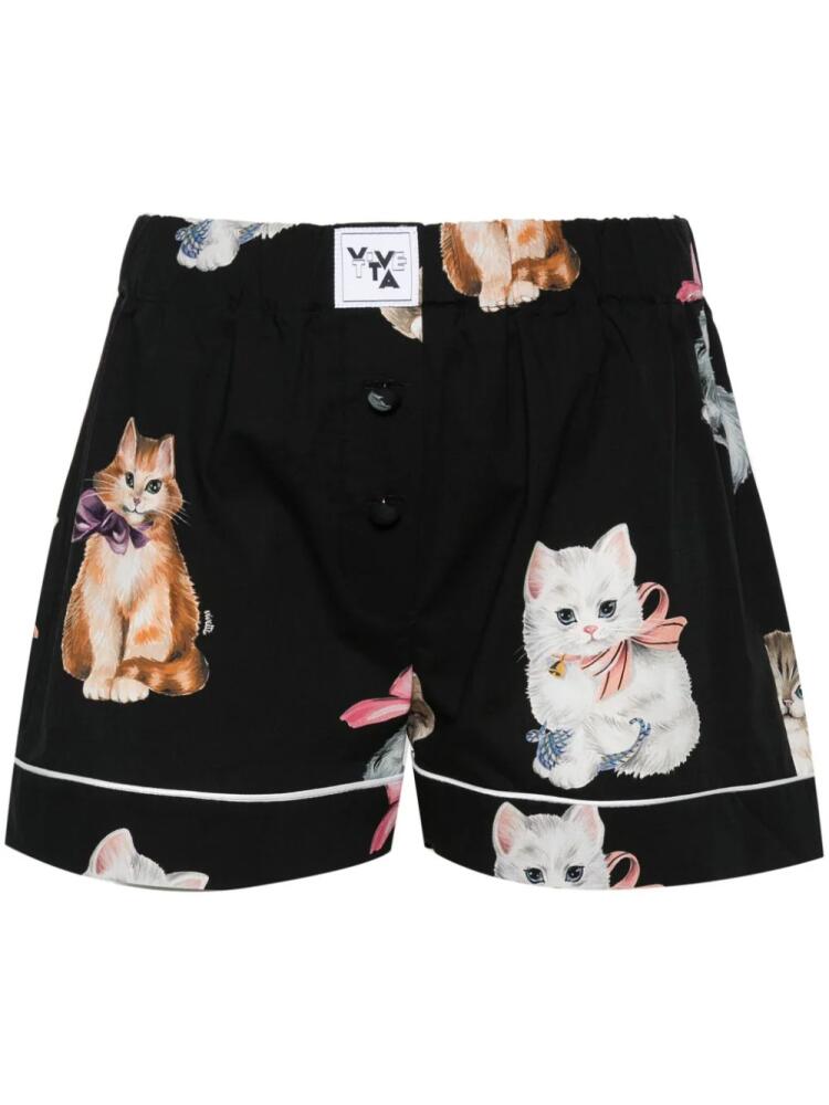 Vivetta kitty-print poplin shorts - Black Cover