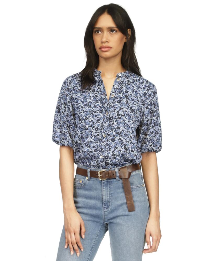 Michael Michael Kors Women's Floral-Print Puff-Sleeve Top - Admiral Cover