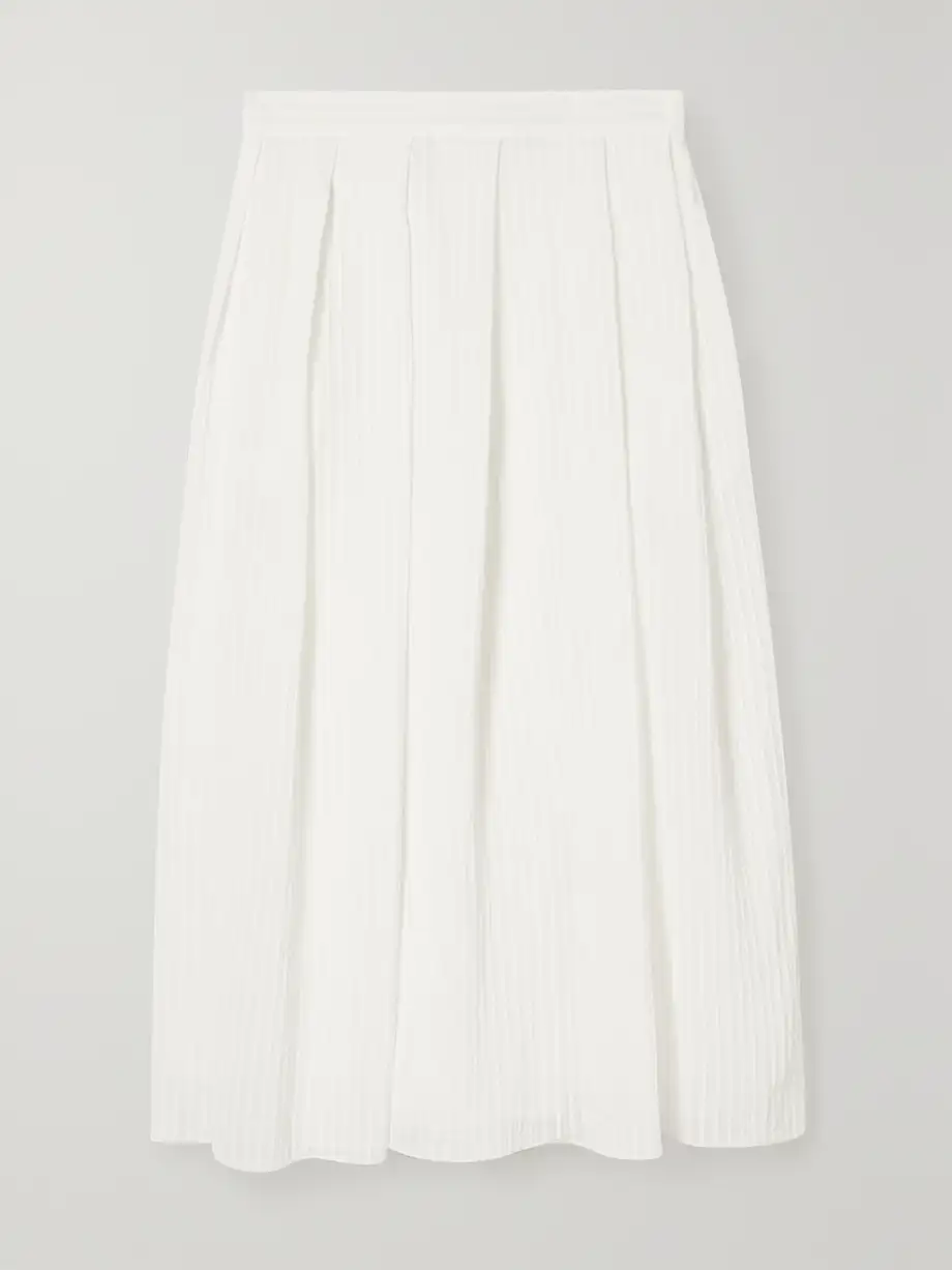 Erdem - Lavin Pleated Seersucker Midi Skirt - White Cover