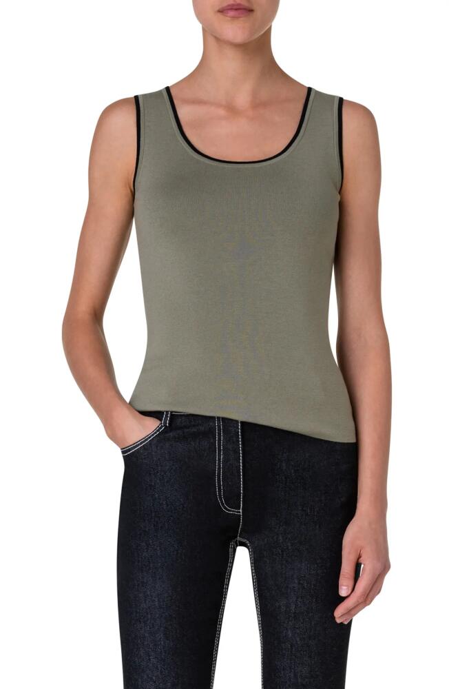 Akris punto Tipped Scoop Neck Tank in Sage-Black Cover