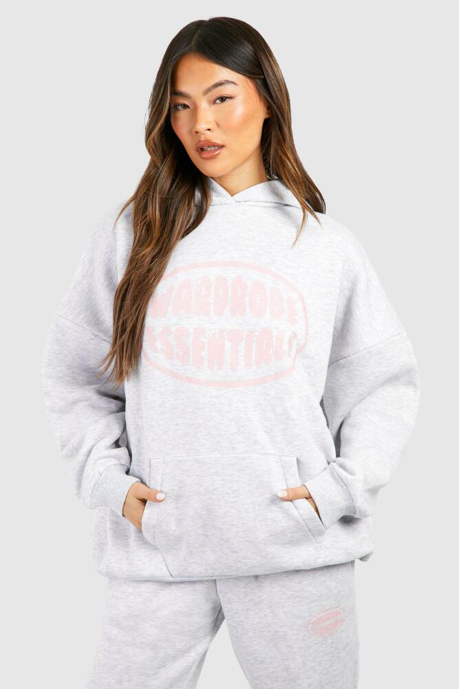 boohoo Womens Wardrobe Essentials Puff Print Oversized Hoodie - Grey Cover