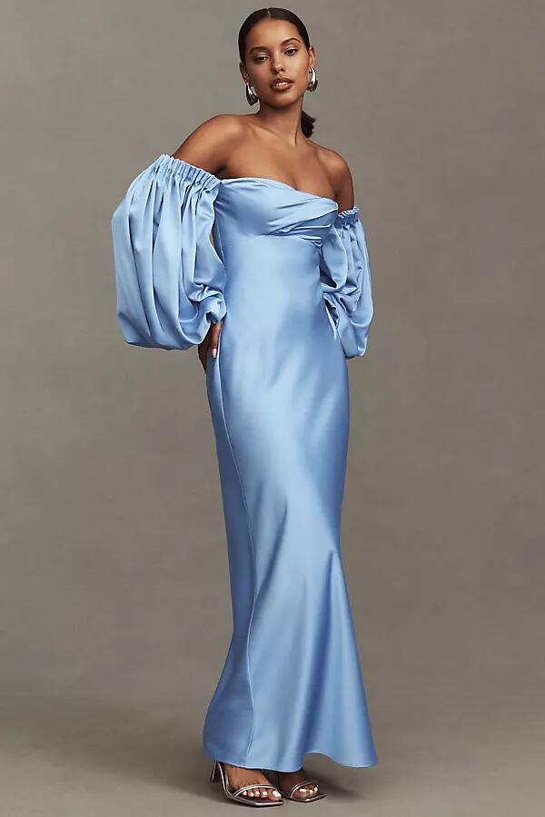 Significant Other Danika Long-Sleeve Off-The-Shoulder Satin Maxi Dress Cover