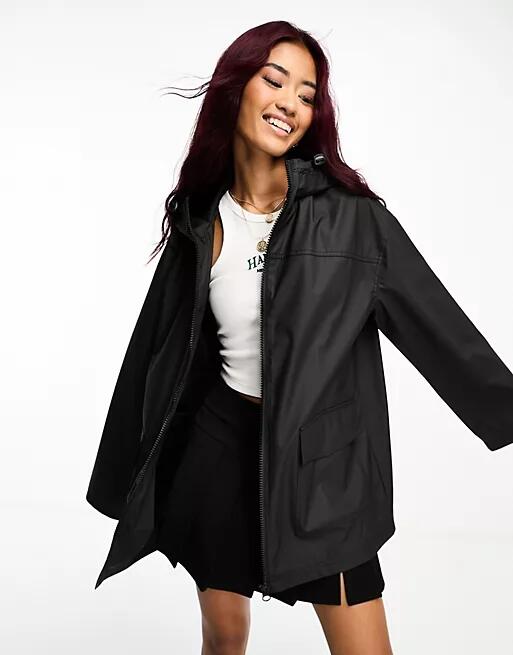 ASOS DESIGN rubberized rain coat in black Cover