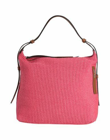 Gianni Notaro Woman Handbag Fuchsia Soft Leather, Natural raffia Cover