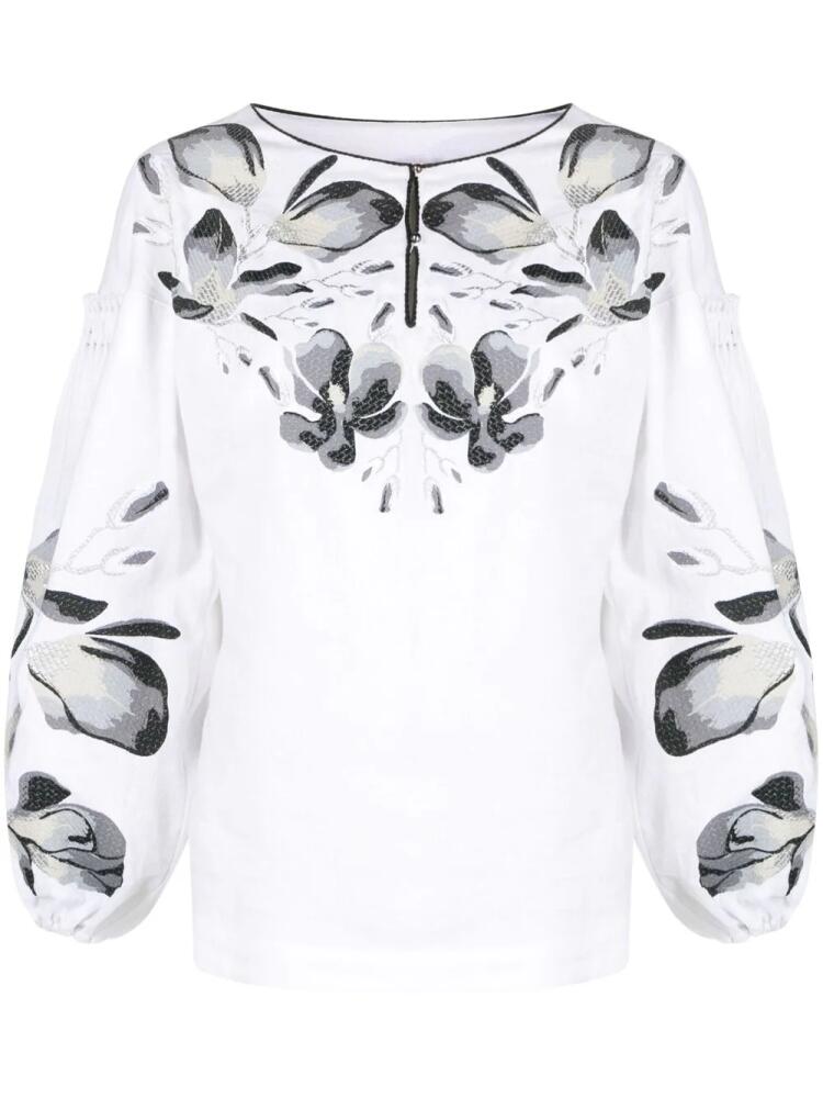 Yuliya Magdych floral-embroidery long-sleeve blouse - White Cover