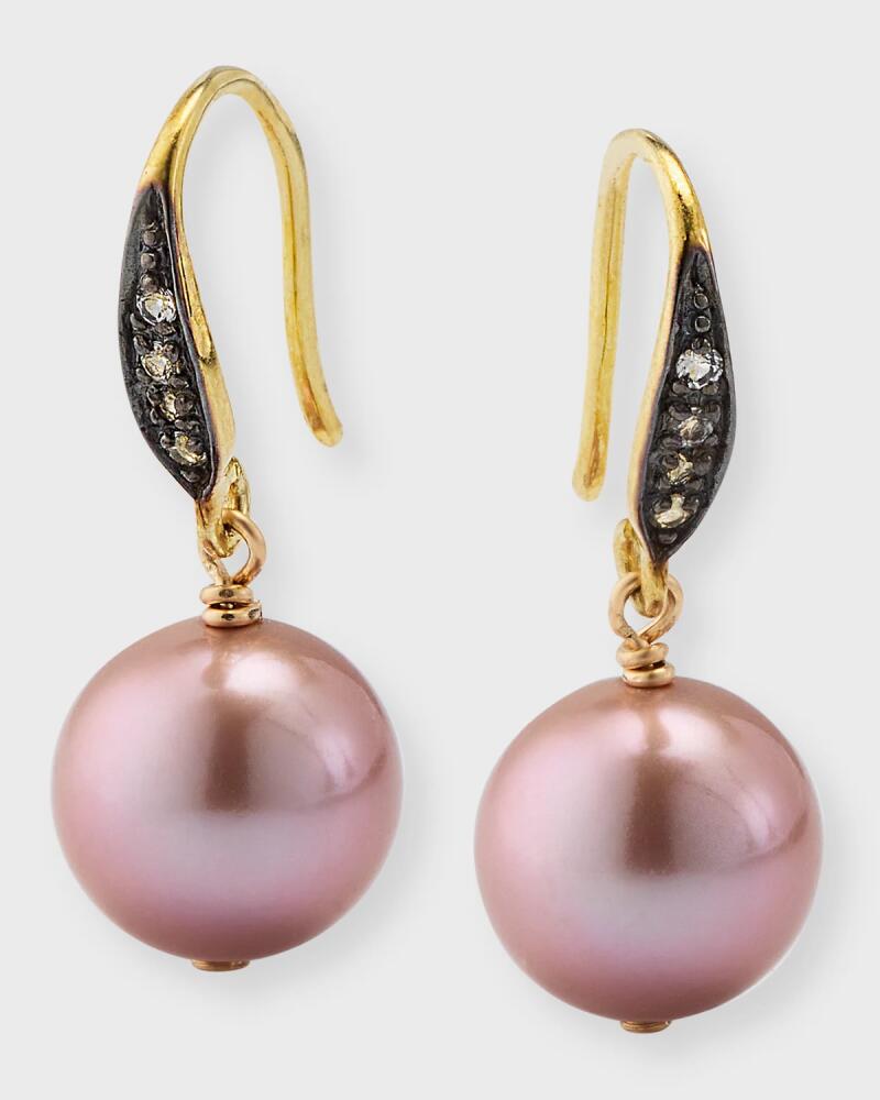 Margo Morrison Pink Edison Freshwater Pearl Drop Earrings with White Sapphires, Gold Cover