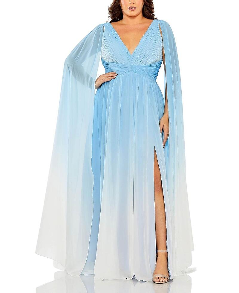 Mac Duggal V-Neck Cape Sleeve Ombre Gown Cover