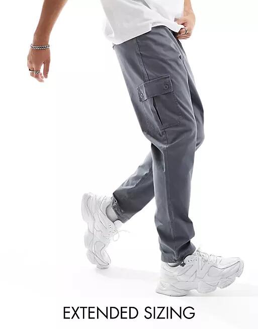 ASOS DESIGN tapered cargo pants in dark gray Cover