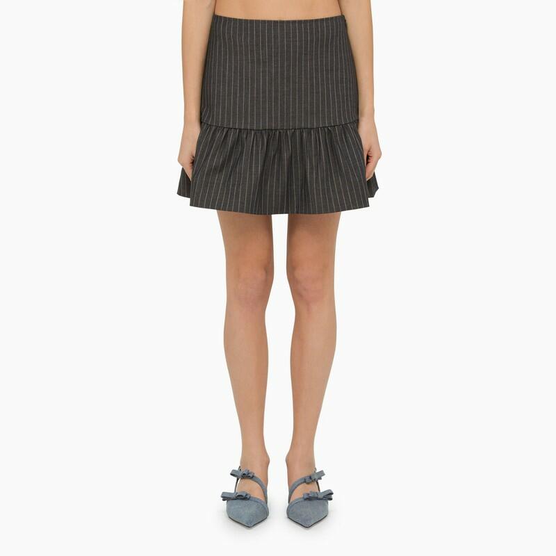 GANNI Grey pinstripe mini skirt with ruffles Cover