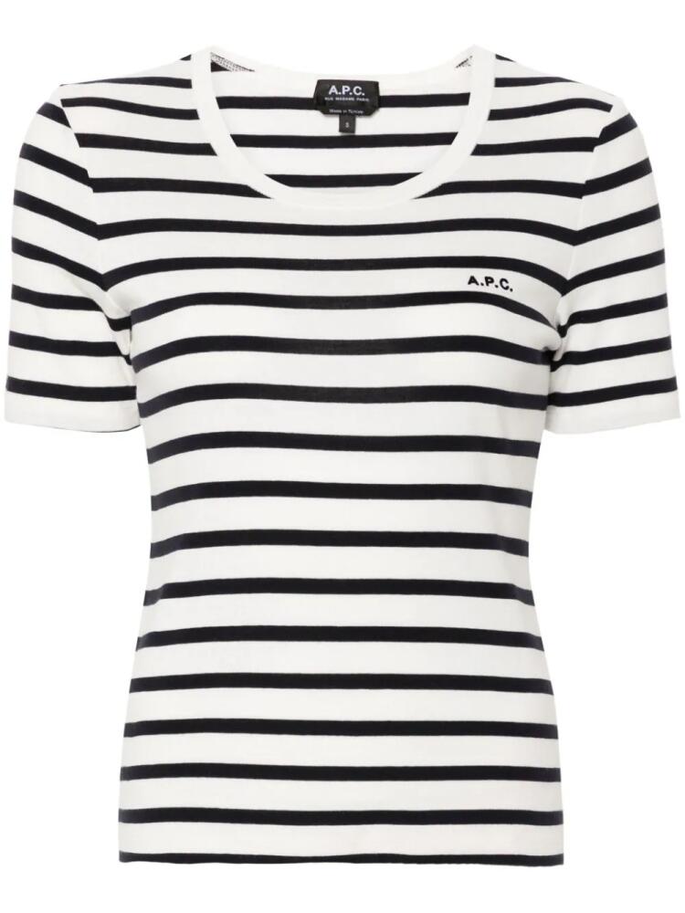 A.P.C. logo-embroidered striped T-shirt - White Cover