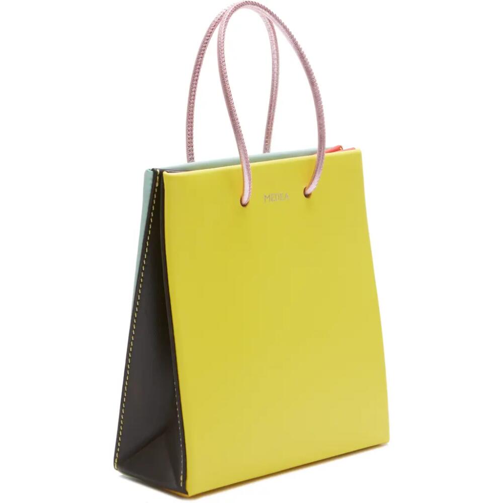 Medea Short Scraps Colorblock Leather Tote in Yellow Mint Pink Cover