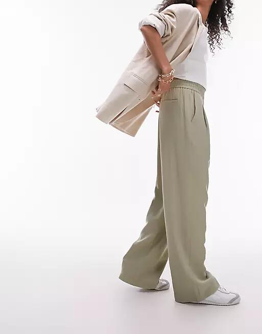 Topshop plain smart sweatpants in sage-Green Cover