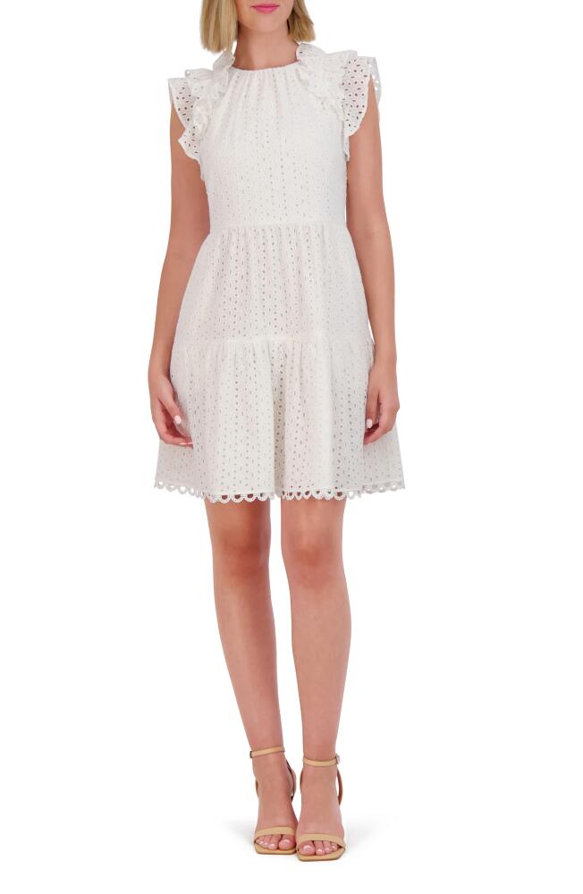 Vince Camuto Ruffle Detail Cotton Eyelet Dress in Ivory Cover