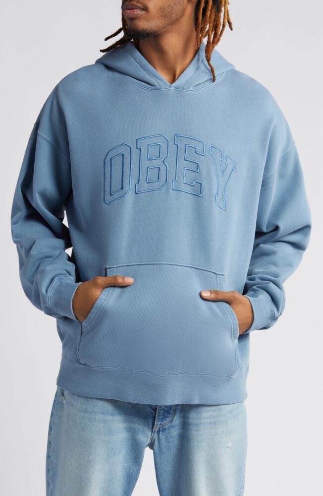 Obey Logo Graphic Hoodie in Pigment Coronet Blue Cover