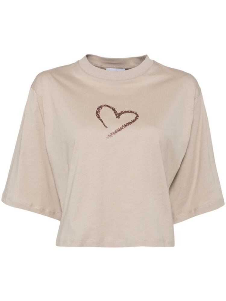 agnès b. glittered-heart cropped t-shirt - Brown Cover