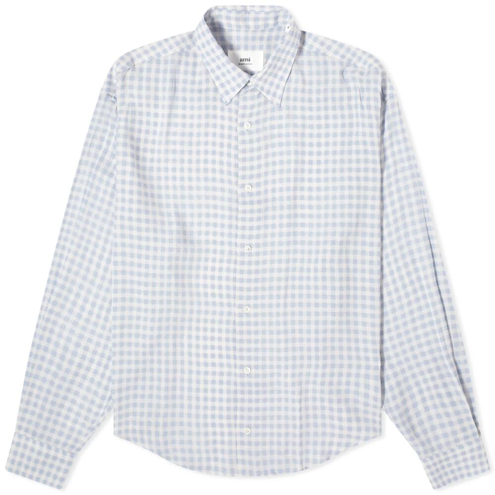 AMI Paris Women's Boxy Fit Check Shirt in Chalk/Cashmere Blue Cover