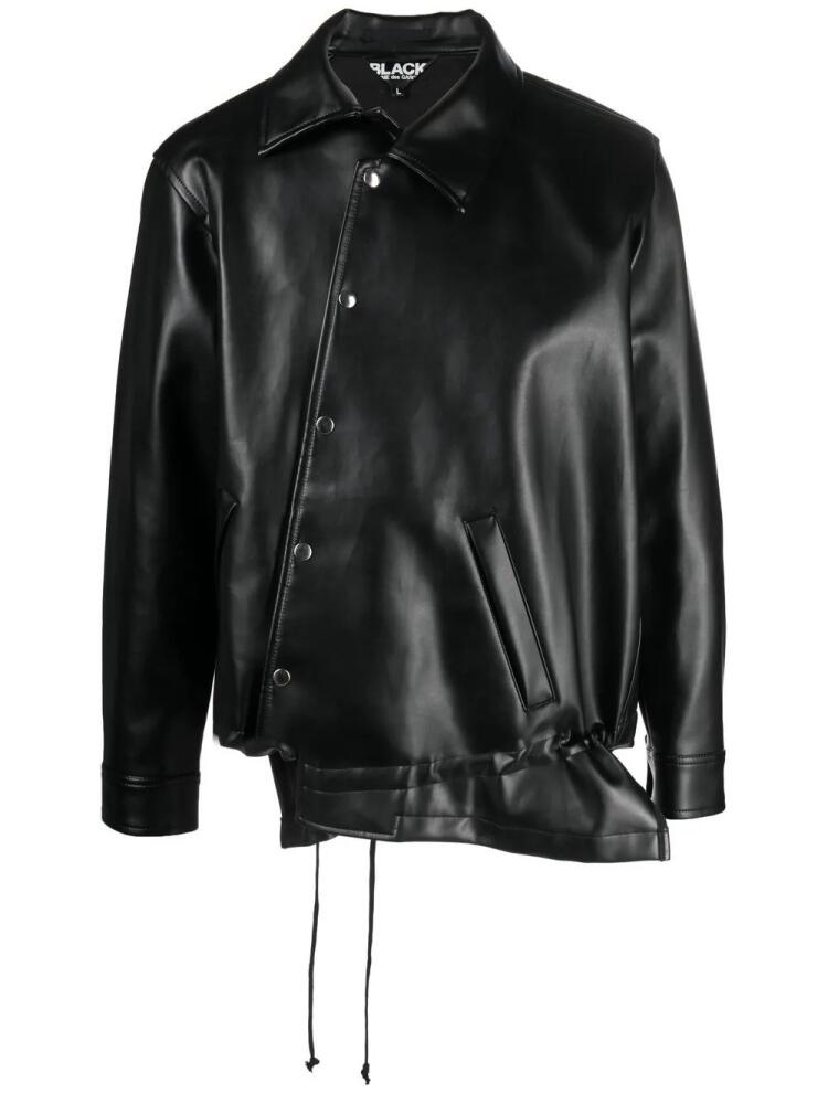 Black Comme Des Garçons asymmetric-hem artificial leather jacket Cover