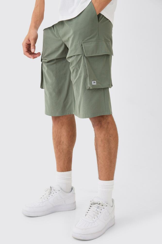 Mens Elasticated Relaxed Technical Stretch Short With Branding - Green Cover