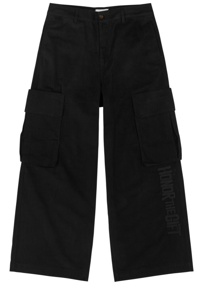 Honor The Gift Wide-leg Cotton Cargo Trousers - Black Cover