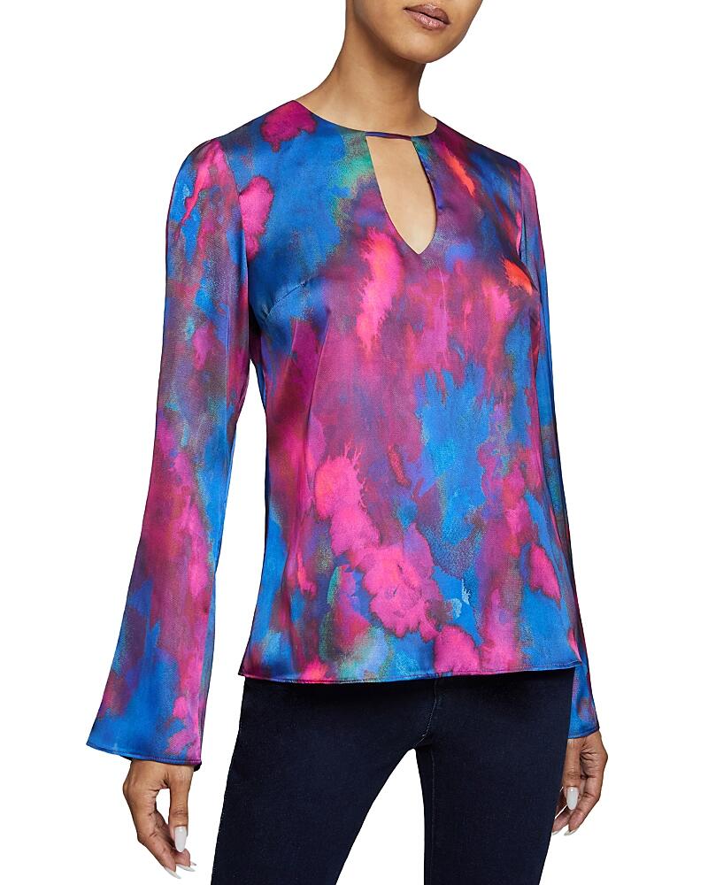 Santorelli Printed Keyhole Long Sleeve Blouse Cover