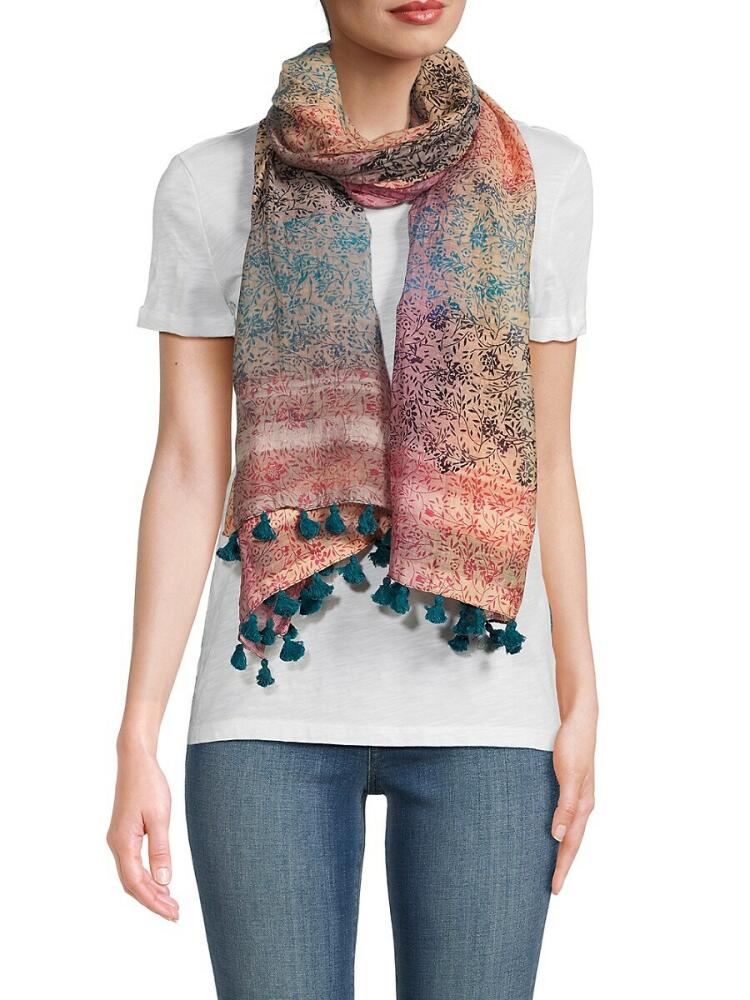 La Fiorentina Women's Floral Tassel Silk Blend Scarf - Brown Cover