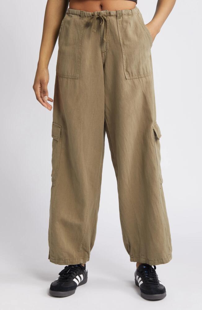 BDG Urban Outfitters Tie Waist Cotton & Linen Cargo Pants in Khaki Cover