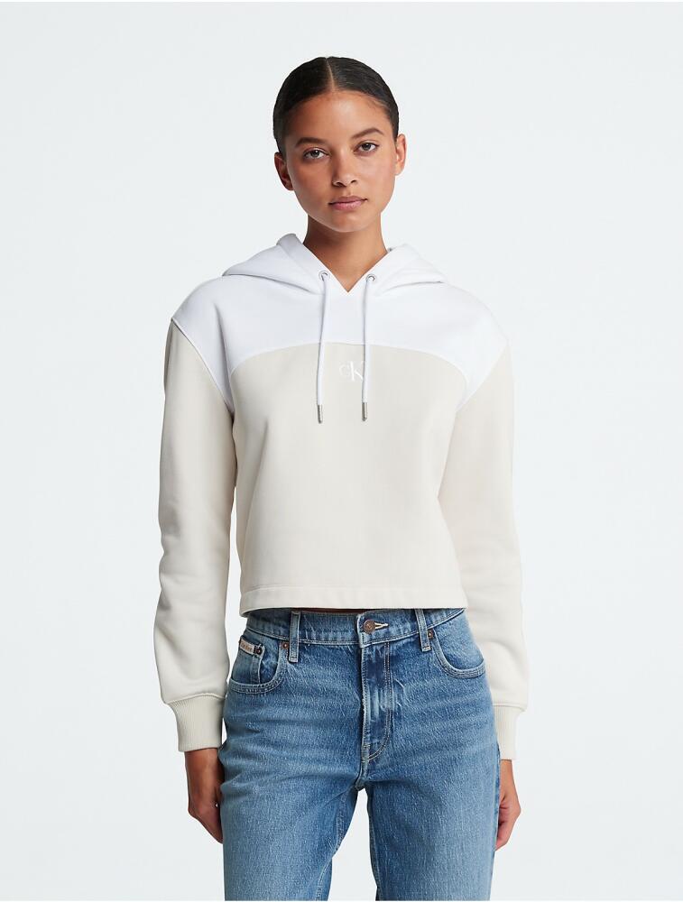 Calvin Klein Women's Color Block Monogram Logo Hoodie - White Cover