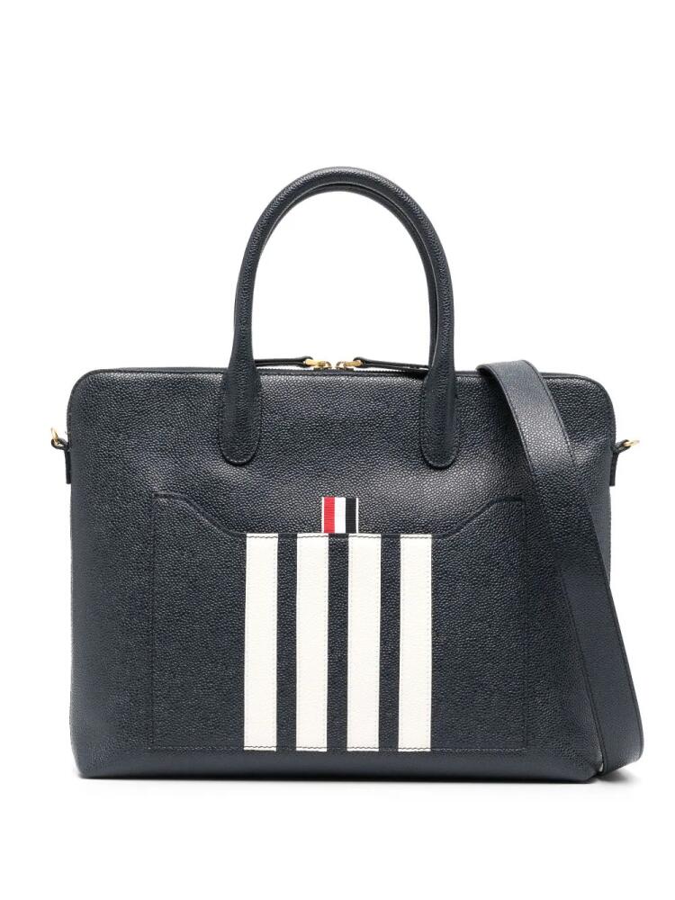 Thom Browne 4-Bar stripe pebbled-leather briefcase - Blue Cover