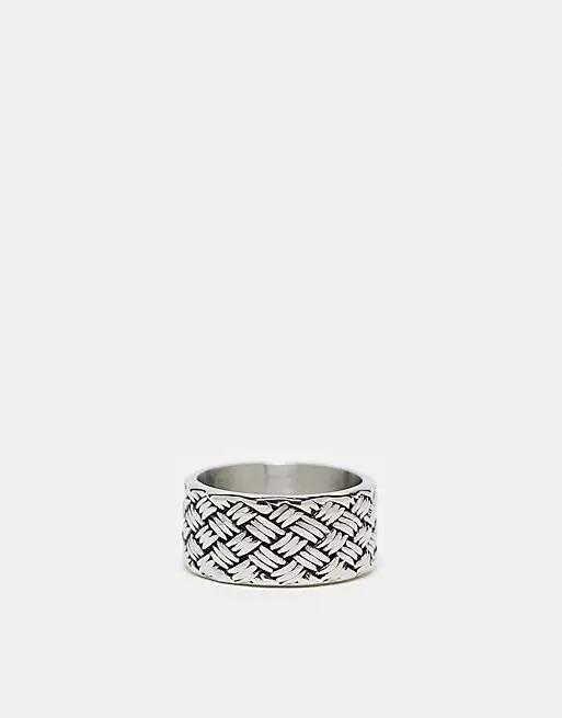 ASOS DESIGN waterproof stainless steel band ring with texture in silver tone Cover