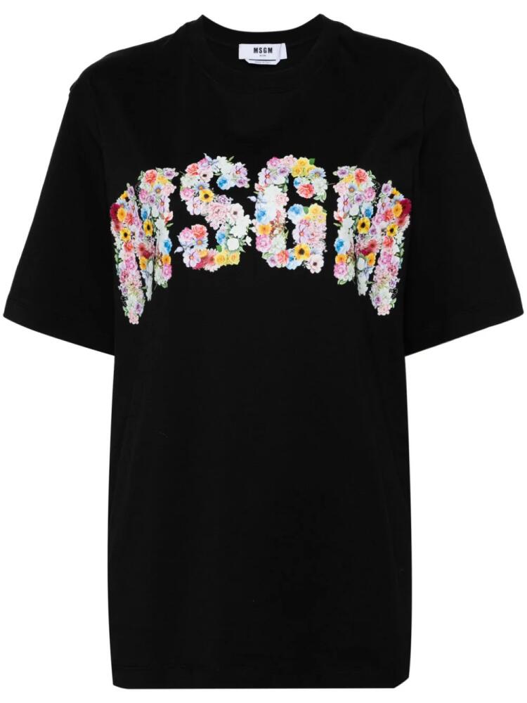 MSGM floral logo-print T-shirt - Black Cover